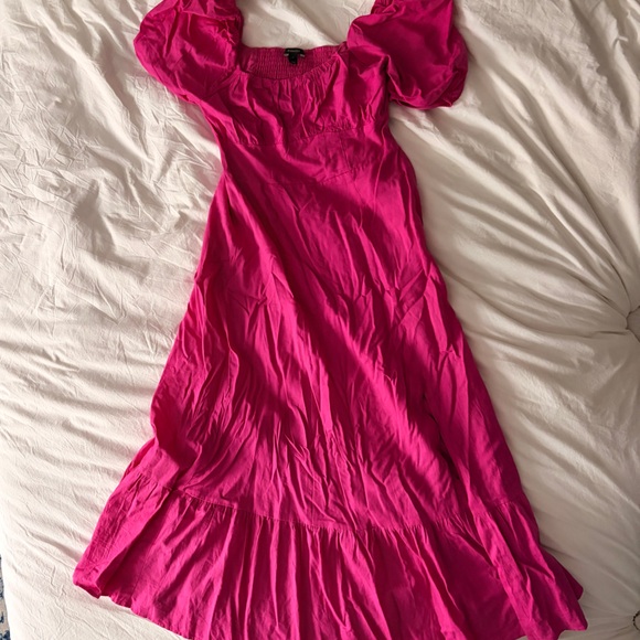 Linen blend pink midi dress - Picture 2 of 7